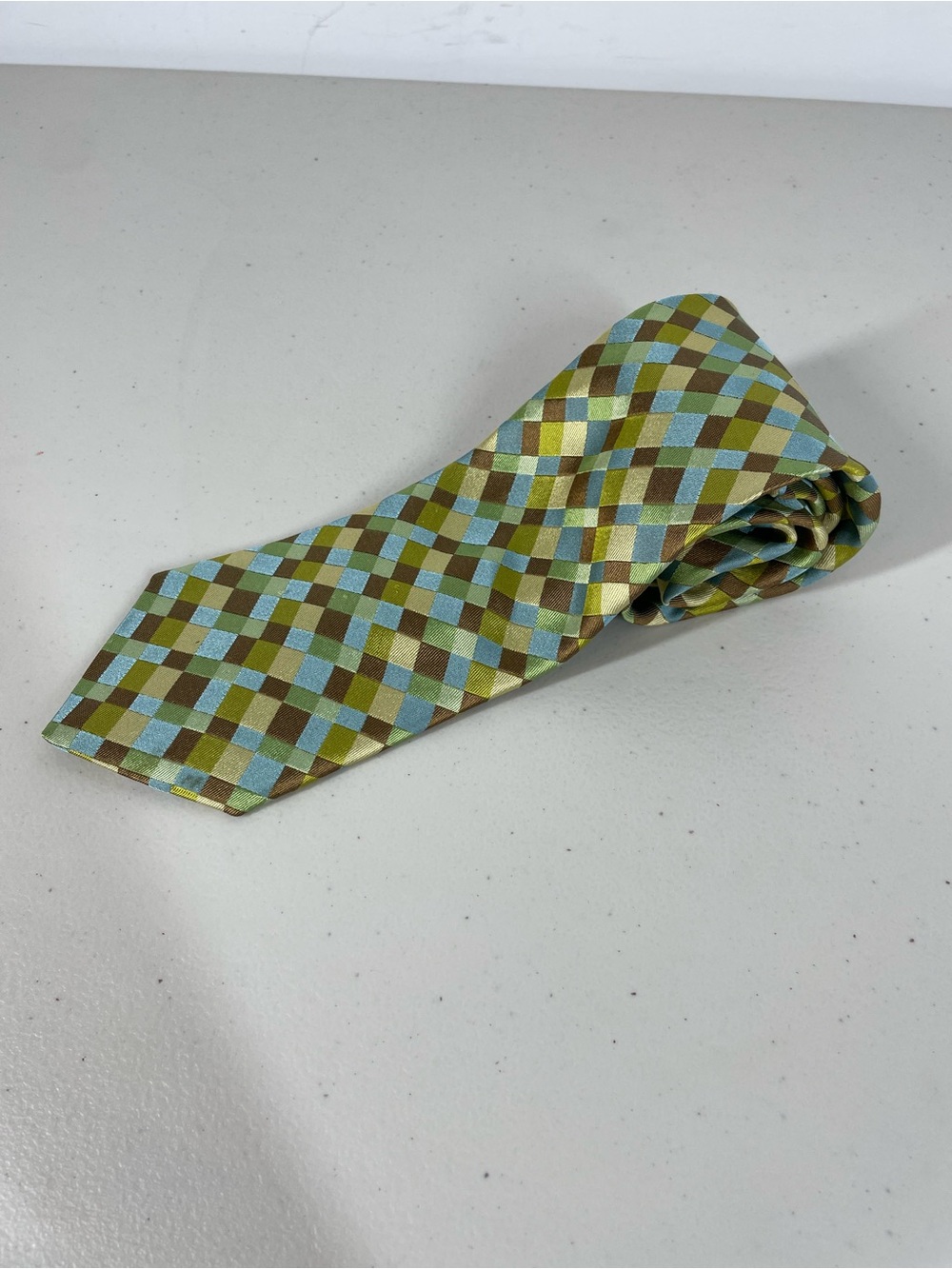 Ted Baker London Silk Tie Green Blue Geometric Check Designer Business Luxury